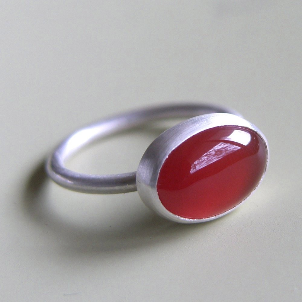 Carnelian Ring Sterling Silver Ring Bezel Set Orange Stone