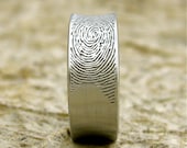 Custom Made Concave Finger Print Wedding Ring in 14K White Gold with Matte Finish Size 8.5/8mm