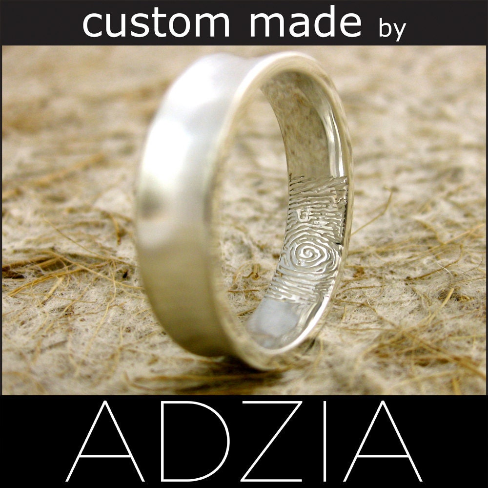 Sterling Silver Finger Print Wedding Ring Concave Matte 6mm Wide - Reserved for SARAH - Final Installment