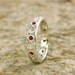 Hand Built Natural Red Ruby Wedding Ring in Sterling Silver with Scrolls Size 6/4 mm