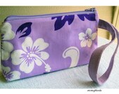 Cosmetics Wristlet Pouch Pretty Lilac Hawaiian Hibiscus Print - KnitzyBlonde