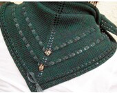 Triangle Scarf, Shawl Shawlette, Teal Green, Ribbon Stoneware Charms