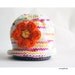 Knit Baby Hat, Photo Prop, Cloche Orange Flower Multi Color Cotton Yarn White Pink Yellow Green