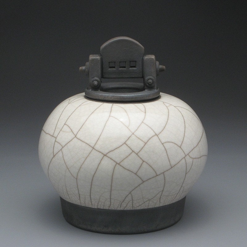 Ceramic jar ,Raku fired jar, art pottery,jar with lid