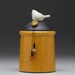 Ceramic Bird jar,yellow gold pottery jar ,home decor,Little Clay Bird on Jar, raku fired art pottery, handmade jar with lid