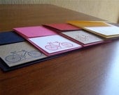 Letterpress Stationery with Bicycle Motif / Blue, Pink, Red, Yellow - set of 4