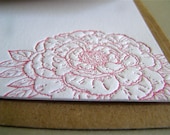 Peony Letterpress Stationery in Fuchsia with Sewn Envelope - 5 pack
