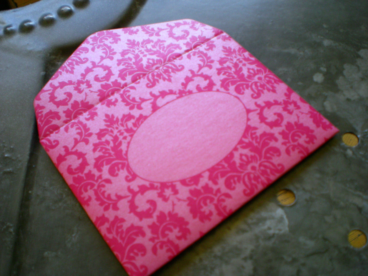 Fuchsia Damask Metallic Envelope and Note Card - set of 10
