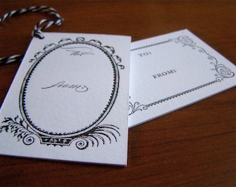 Black and White Letterpress Gift Tags - Set of 4