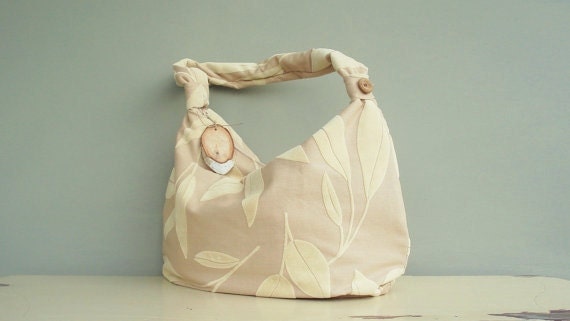Last One Available - Slouch Purse with Zipper - Hobo Bag - Velour Leaves (no.12)