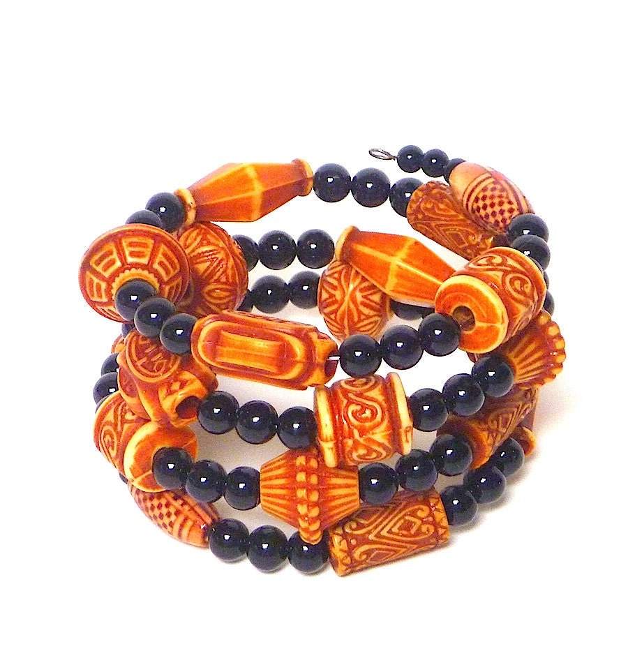 Beaded Coil Bracelet wood black tan RARE SPICES Beading Divas Fundraiser
