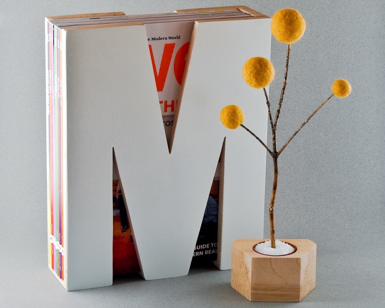 M is for magazine. in white.