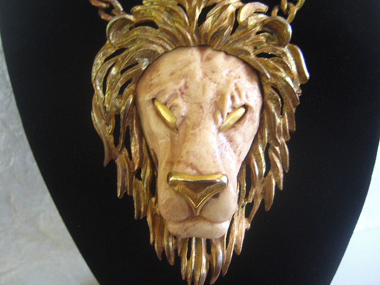 Massive RAZZA Lion Pendant Necklace 1970s