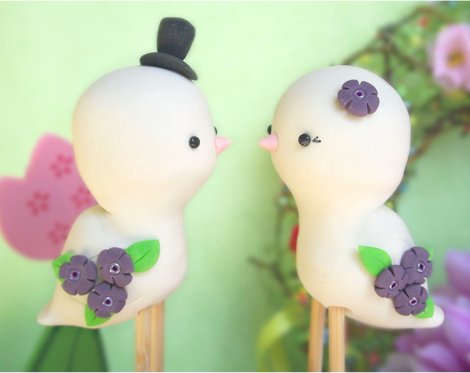 Cute Love birds wedding cake toppers - Personalized, promo price, bride and groom figurines