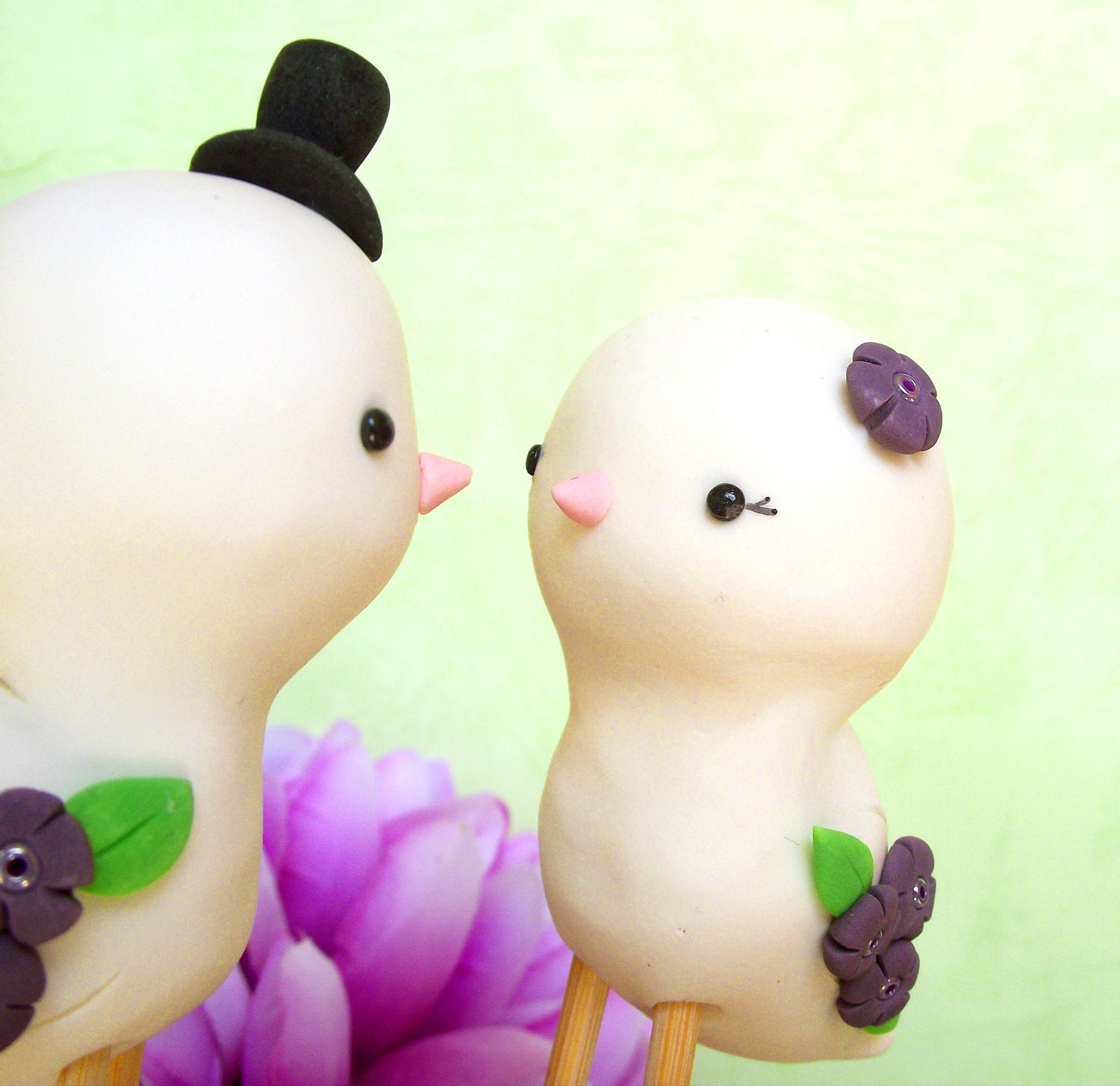 Cute Love birds wedding cake toppers - Personalized, promo price, bride and groom figurines