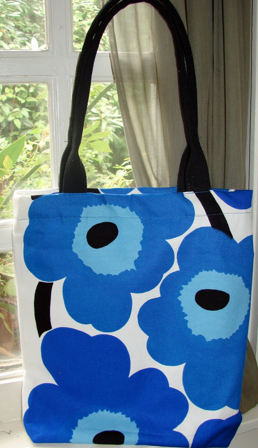 Blue Poppy Pieni Unikko Canvas Tote Bag Purse, Big, Finland, US ship only