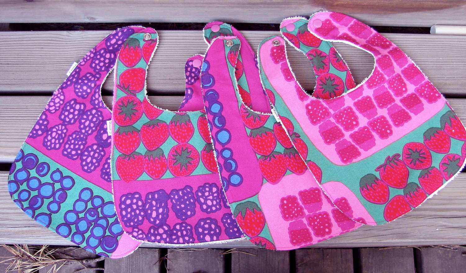 Colorful Mummolan Marjat Baby Bib, red, pink, green, Finland, ONE bib, Finland