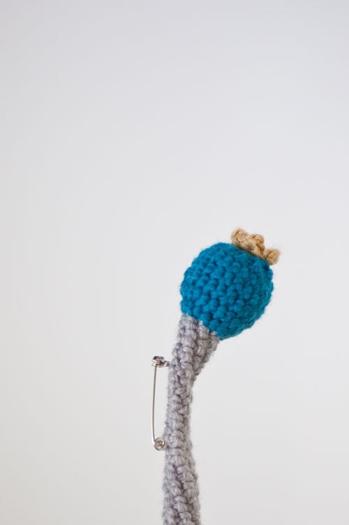Crocheted Flower Brooch - Playful Jewelry from My Little Garden - Dark Grey Mint Orange Cotton and Wool. - OOAK
