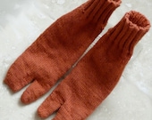 Orange Wool Hand Knit Tabi Socks - Large