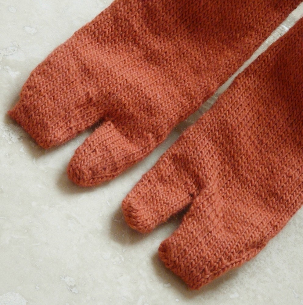 Orange Wool Hand Knit Tabi Socks - Large