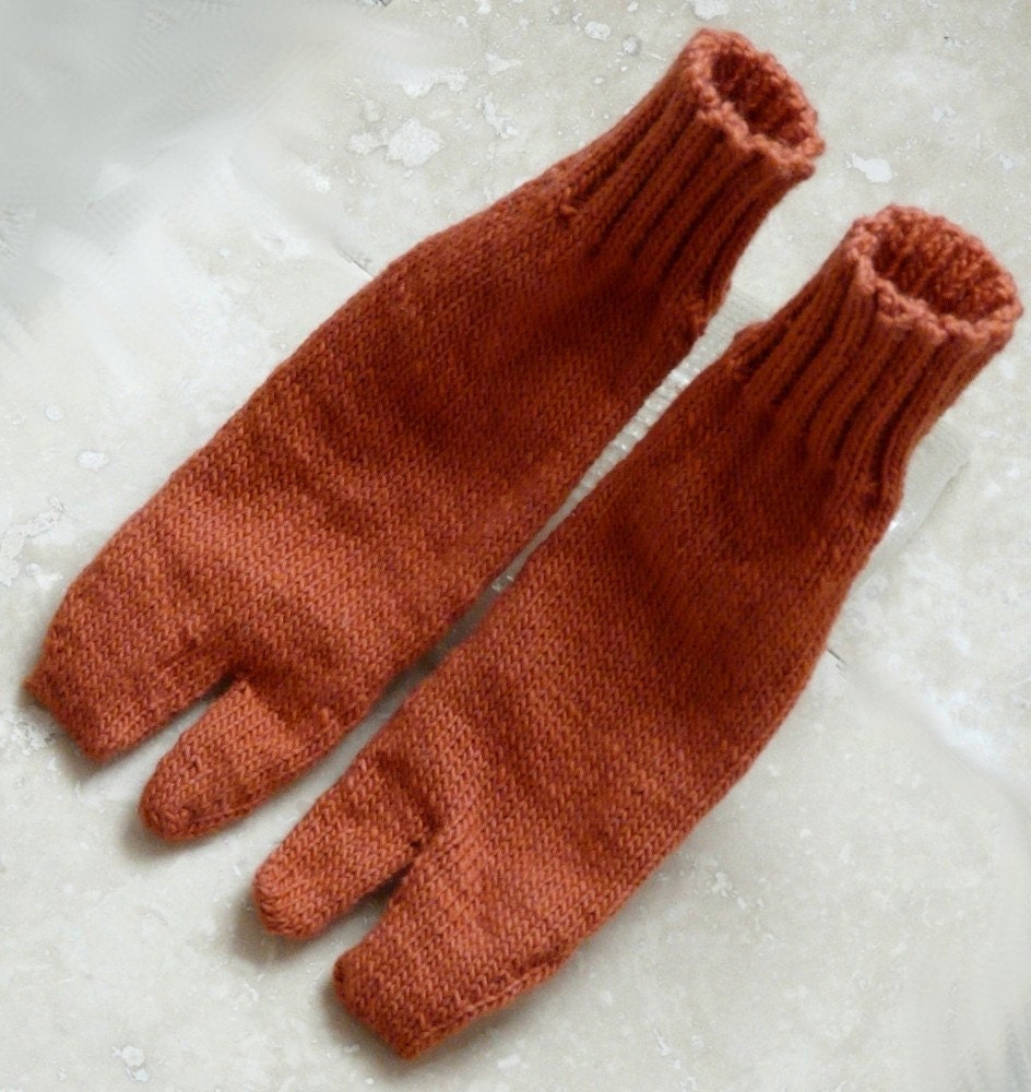 Orange Wool Hand Knit Tabi Socks - Large