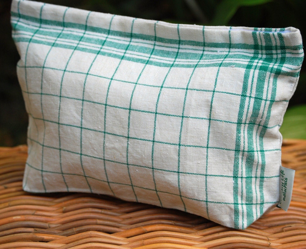 Large Vintage Linen Tea Towel  Lunch-Sandwich Bag Lined-Green