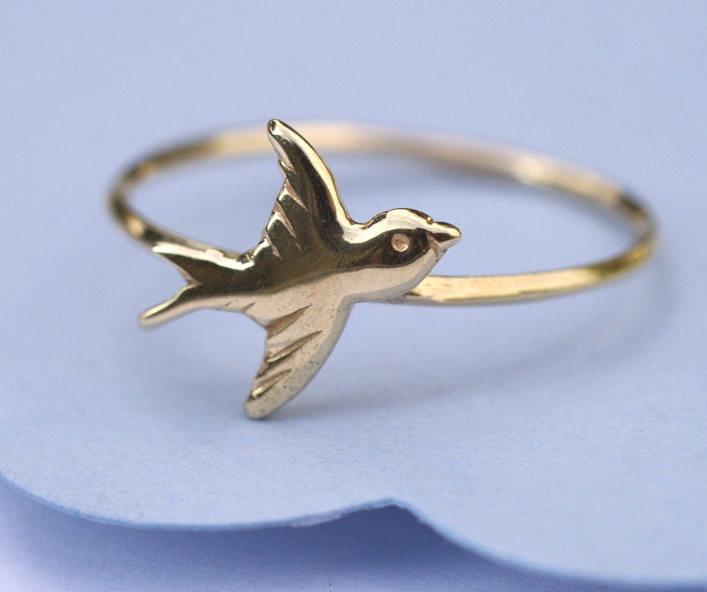 Animal Charm Ring, Gold Ring, Bird Charm Ring, Solid 14K Gold Ring, Tula Jewelry.
