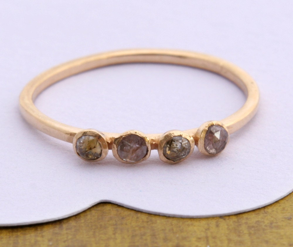 Rose Cut Diamond Ring, 4 Diamonds Ring, Engagement Ring, 14K Gold Ring, Rose Gold Ring, Yellow Gold Ring, White Gold Ring
