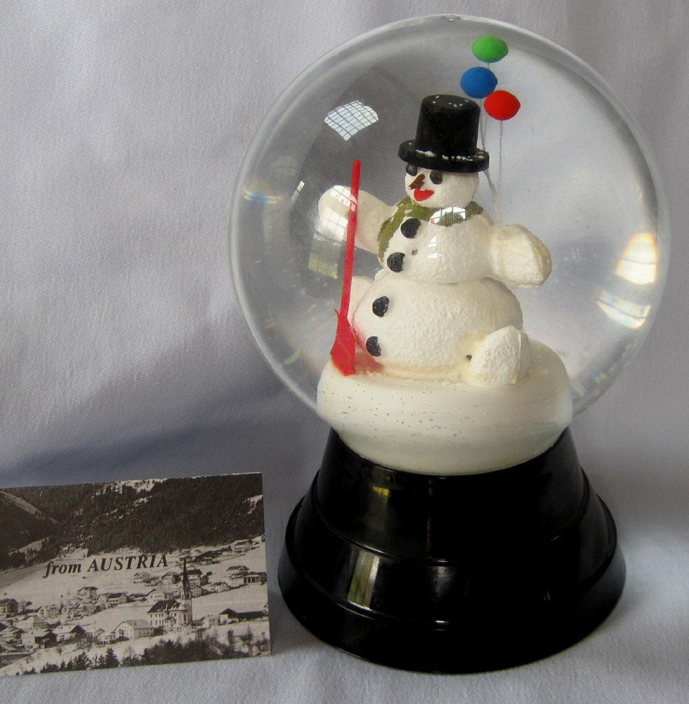 Vintage Austrian Perzy Glass Snowman Snowglobe by snowfallz