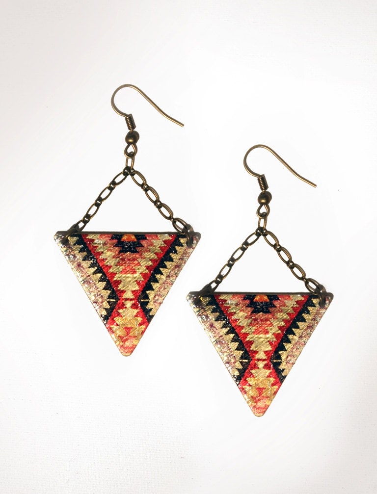 Ruby and Onyx Geo Brass Earrings