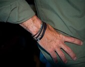 Spiral Jetty, Mens Leather Bracelet, Sterling Silver, Semi-Precious Stone Bracelet, Leather Cuff, Leather Bangle, Personalize