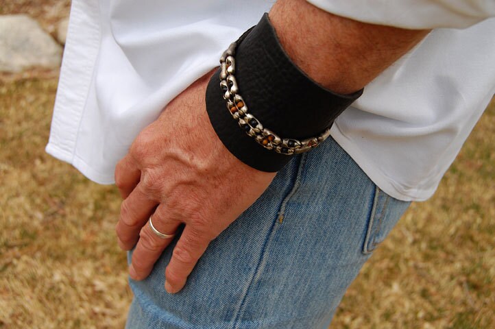 The Rugged Gentleman, Men's Leather Bracelet ,Mens Sterling Silver, Chain Cuff, Stone Bracelet, Mens Leather Bracelet, Wrap Bracelet