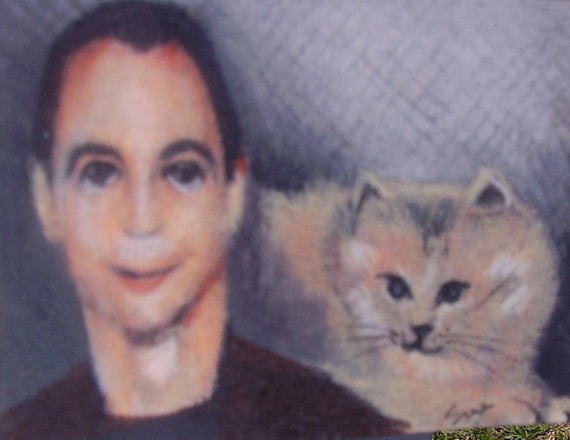 original ACEO drawing Big Bang Therory  Sheldon and his soft kitty