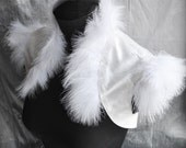 Bolero, Shrug Wedding Bridal Dupioni Raw Silk White, Marabou Trims Satin Lined Size 8 /UK Size 12