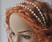 Halo, Headband, Tiara Gemstones Bridal Two Rows Akoya Pearls,Swarovski Crystals Beads /VENUS MORNING/ Luxury TianaCHE, 2012 Free Shipping
