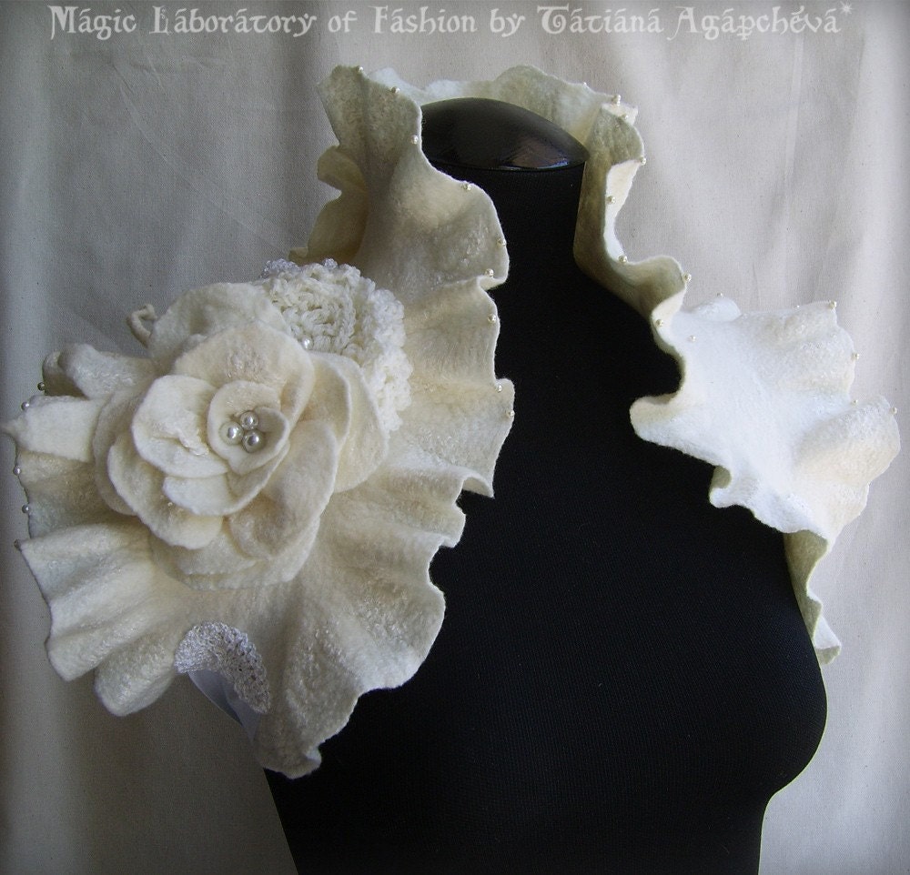 SHIPS FREE THE SPLENDID ALLURE Victorian Inspired Bridal Wedding or Special Occasions Felted Bolero Featured in The Storque