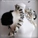 SWAN LAKE Bolero Shrug Bridal Feathers Wings Wedding Black White Felted Merino and Silk, Roses Corsage / Brooch, Marabou Sleeves, US 6