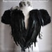 SWAN LAKE Bolero Shrug Bridal Feathers Wings Wedding Black White Felted Merino and Silk, Roses Corsage / Brooch, Marabou Sleeves, US 6