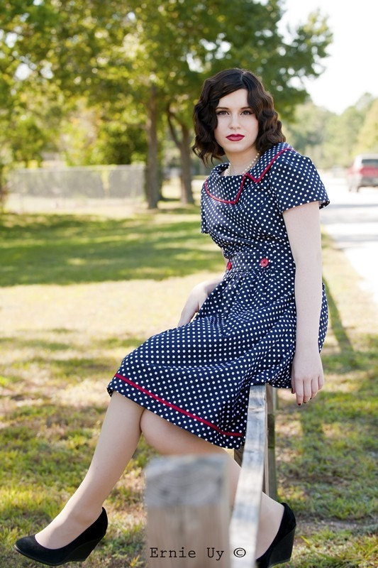 polka dot Dress asymmetrical collar - LISETTE style