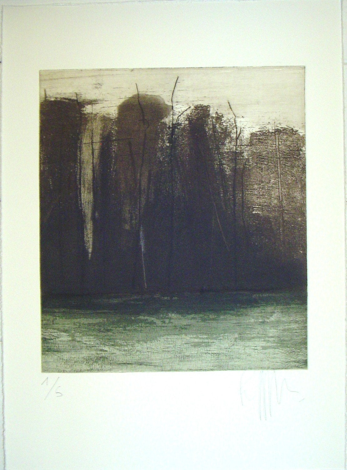 original etching of a forest, Autumn chills, hand pulled