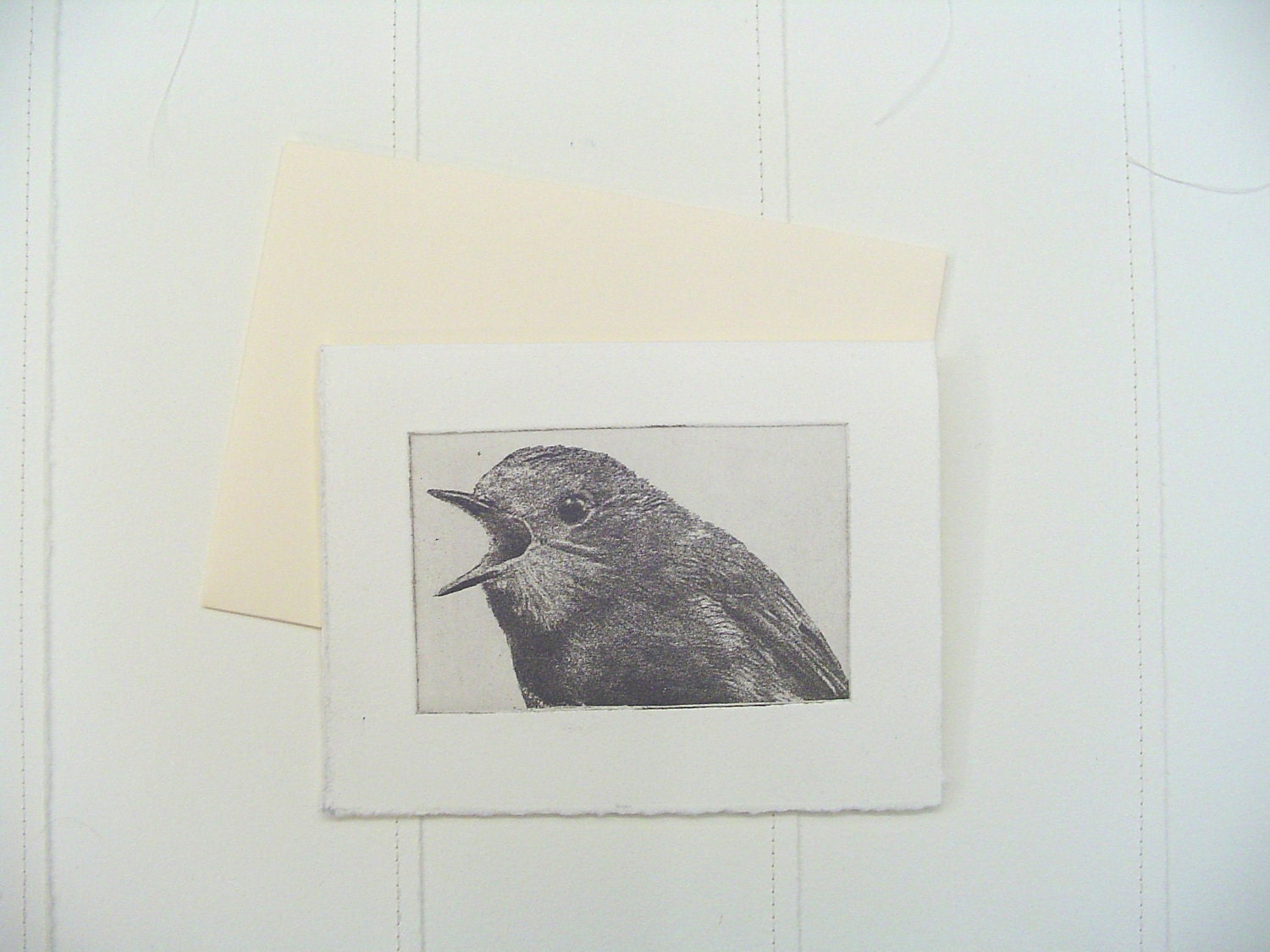 original etching of a shouting bird,hand pulled