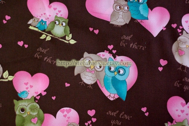 Owl Collection, Cute Hoot Owls In Love-Cotton Fabric (Fat Quarter)