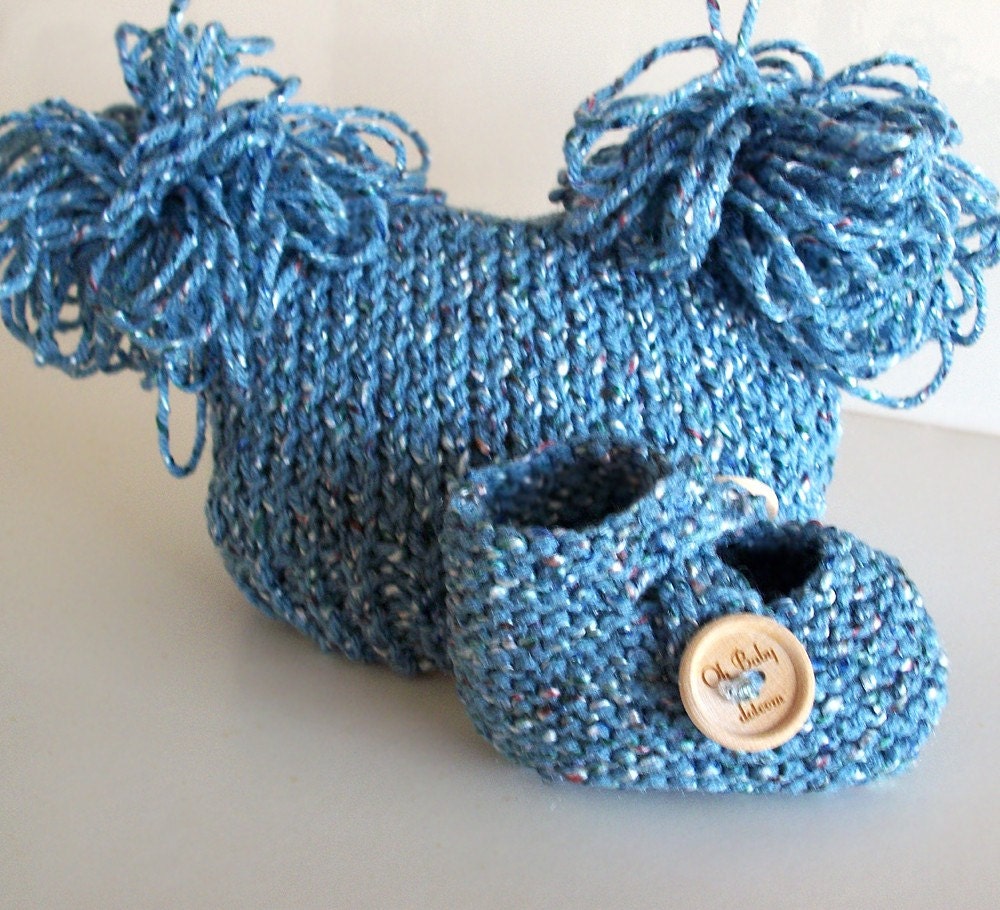 set country denim blue cap n booties newborn - 3 months - ready to ship