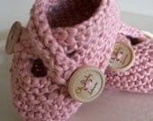 organic cotton strawberry pink signature baby booties 6-9 months -ready to ship