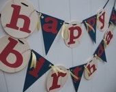 See ya Happy Birthday Baseball Party Banner - Red Navy and Ivory Baseballs