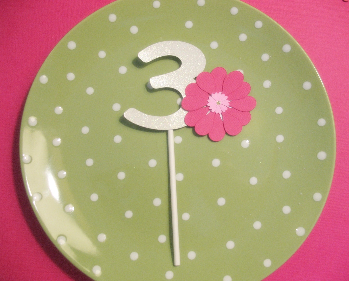 Flowery Girl's Number 3 Cupcake Topper - Ready to Ship Today Il_170x135