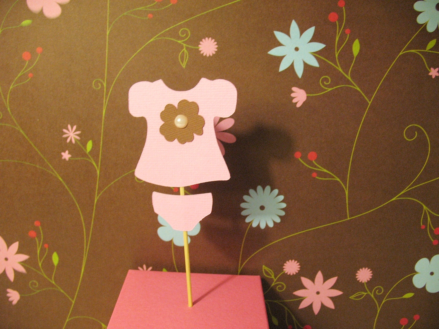 12 Brown and Pink Dress Baby Girl Shower Cupcake Toppers Il_170x135