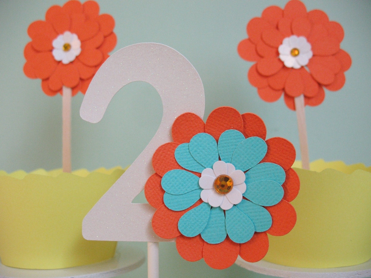 12 Betties Cupcake Toppers and No. 2 Cupcake Topper Set - Orange Il_570xn