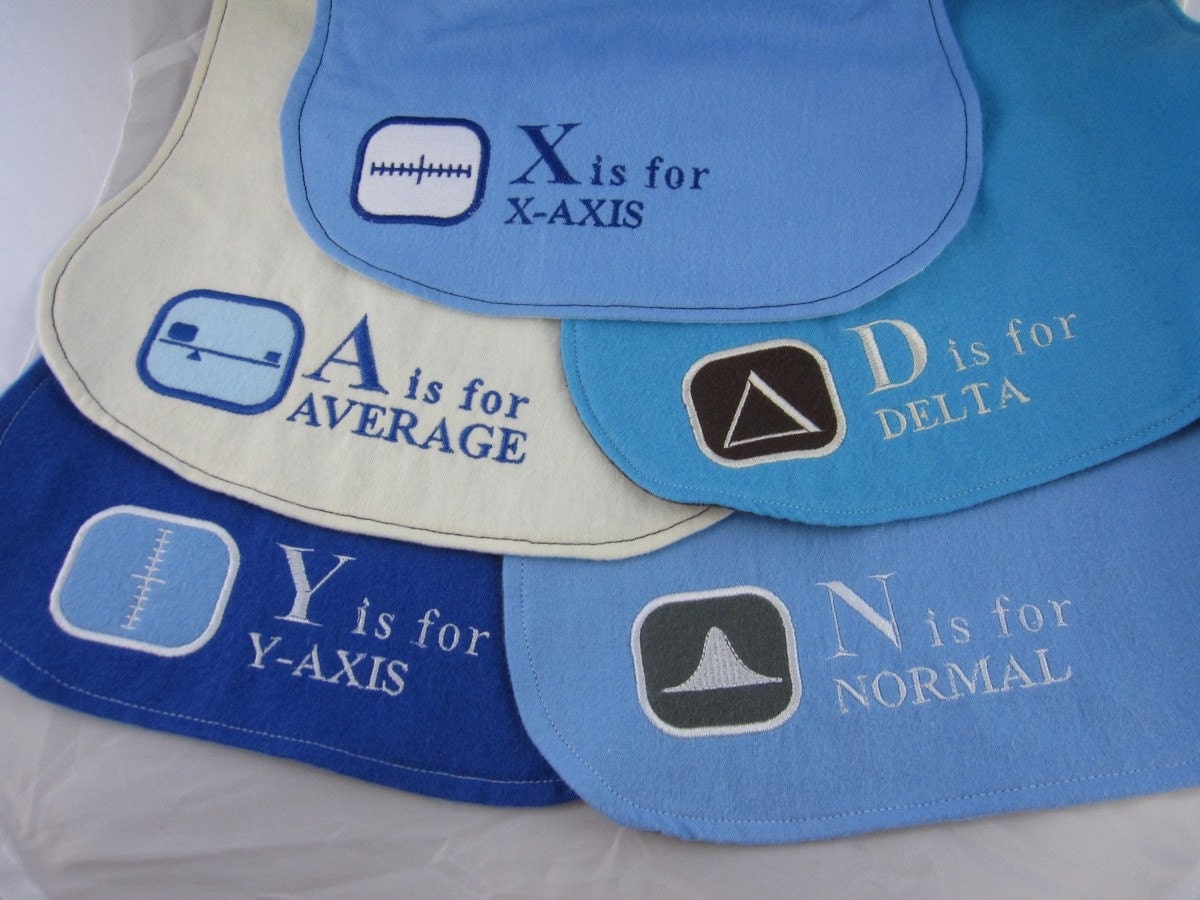 Set of 5 ABC's of Statistics Burp Cloths - Made to Order
