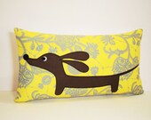 Dachshund Wiener Dog Pillow - Doxie in the Modern Sunshine Garden Decorative Pillow